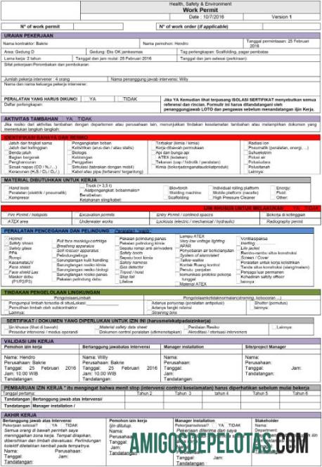 Permissão de Trabalho em Saúde, Segurança e Meio Ambiente exemplo real